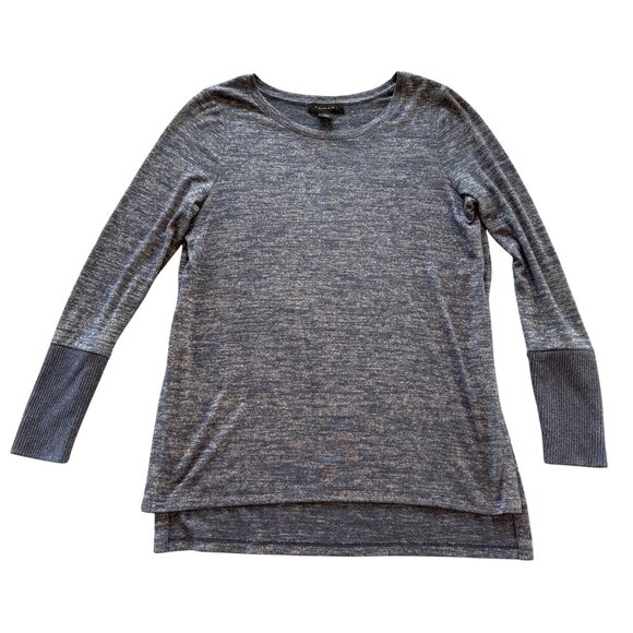 Tahari Tops - Tahari Womens Lightweight Heather Gray High-Low Hem Long Sleeve Pullover Sweater